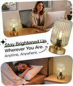 Touch Table Lamp for Nightstand - Small Bedside Lamps for Night Stands Bedroom Living Room, Dimmable Rechargeable Desk Lamp Battery Operated with Clear Glass Shade, Bulb Included