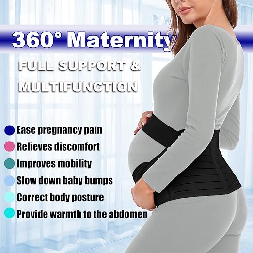 ChongErfei Maternity Belt, Pregnancy 3 in 1 Support Belt for Back/Pelvic/Hip Pain, Maternity Band Belly Support for Pregnancy Belly Support Band (L: Fit Ab 39.5"-51.3", Black)