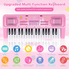 Kids Keyboard Piano, 37 Keys Keyboard Electric Digital Piano, Early Learning Educational Musical Toys Piano for Kids Toddlers Beginners with Music Stand, Microphone - Christmas Birthday Gifts, Pink