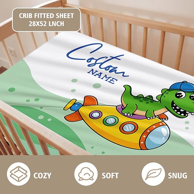 Personalized Baby Crib Bedding Set, Custom Name Submarine Pattern Nursery Bedding Set 3 Pcs, Baby Blanket Fitted Crib Sheet Changing Pad Cover, Personalized Nursery Decor Gift for Newborns Boys