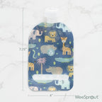 WeeSprout Double Zipper Reusable Food Pouches, Perfect for Babies & Toddlers, Freezer & Dishwasher Safe (Animals, 3.4 Fl Oz (Pack of 6) + Pouch Filler)