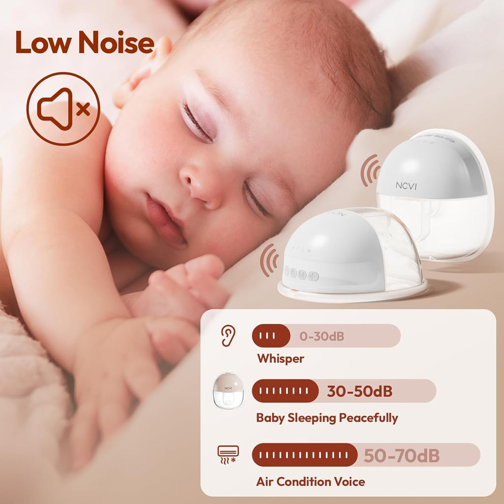 NCVI Wearable Breast Pump 8111, Hands Free Breastfeeding Pump, Wireless Portable Milk Pump with Strong Suction, 4 Modes & 9 Levels, Ultra-Quiet Discreet Pump, 21/24mm Flanges, 2 Pack (White)