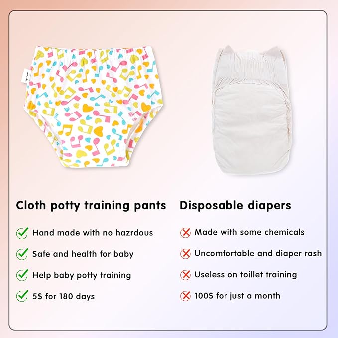 Baby Cotton Training Pants 6 Packs Toilet Training Underpants Absorbent Toddler Potty Training Underwear 2T-5T