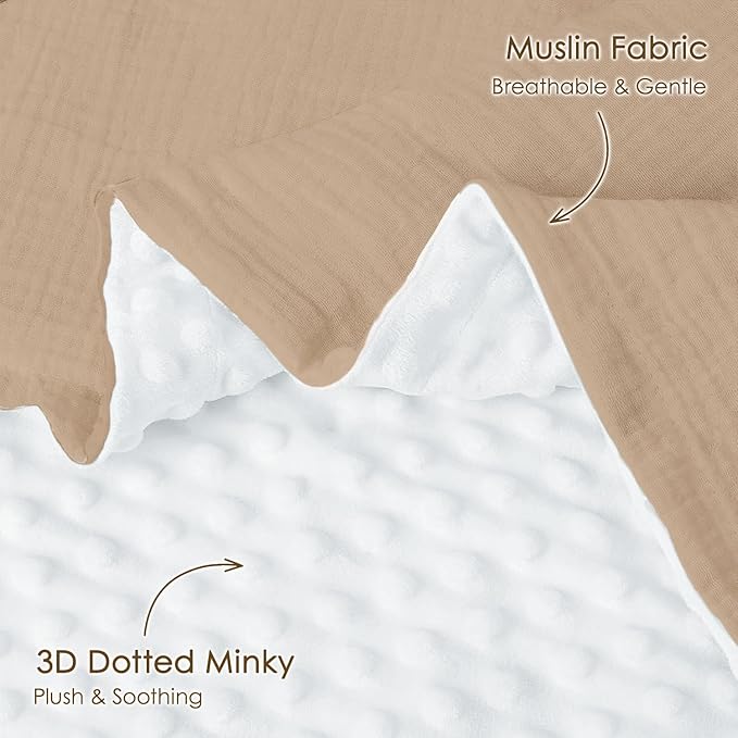 Baby Blankets for Boys Girls, Soft Nursery Minky Blankets with Muslin and Dotted Fleece Back 30x40 inches, Receiving Bed Quilt for Newborn, Infants, Toddlers (Brown)