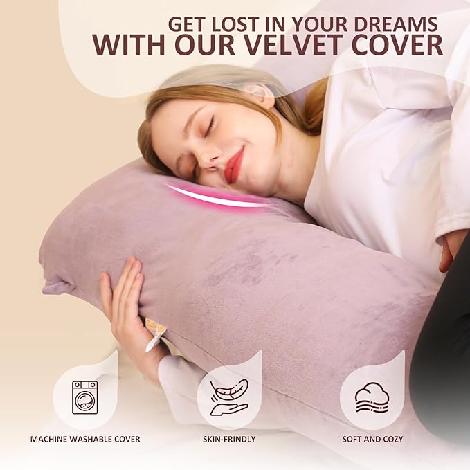 Chilling Home Pregnancy Pillow, U Shape Pregnancy Pillows for Sleeping, 55in Body Pillow for Sleeping, Body Pillows for Adults, Maternity Pillow, Velvet Removable Cover, Pink
