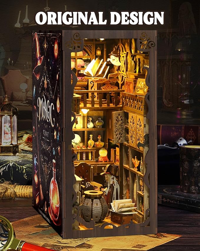 Book Nook Kit - DIY Miniature House Dollhouse 3D Puzzles for Adults and Teens - Gifts for Family and Friends Bookshelf Decor Tiny House Model Build with LED Light (BV02-006)