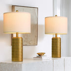 PoKat 23" Brass Gold Ceramic Table Lamps for Living Room, Retro Warm Gold Lamps for Night Stands, Vintage Bronze Decorative Lamps for Bedroom, Antique Gold Brown Nightstand Lamps for Home Decor