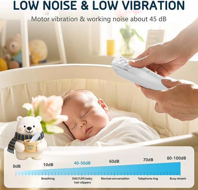 DAILYLIFE Baby Hair Clippers, Silent Clippers for Kids with Autism, Sensory Baby Hair Cutting Kit, Quiet Vacuum Hair Trimmer Waterproof for Toddler Infants Boys, White