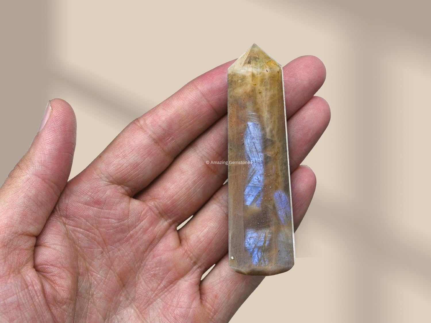 Amazing Gemstone Sun Moonstone Crystal Towers - Natural Healing Crystal Point Obelisk for Reiki Healing and Crystal Grid (2" to 3" Inch)