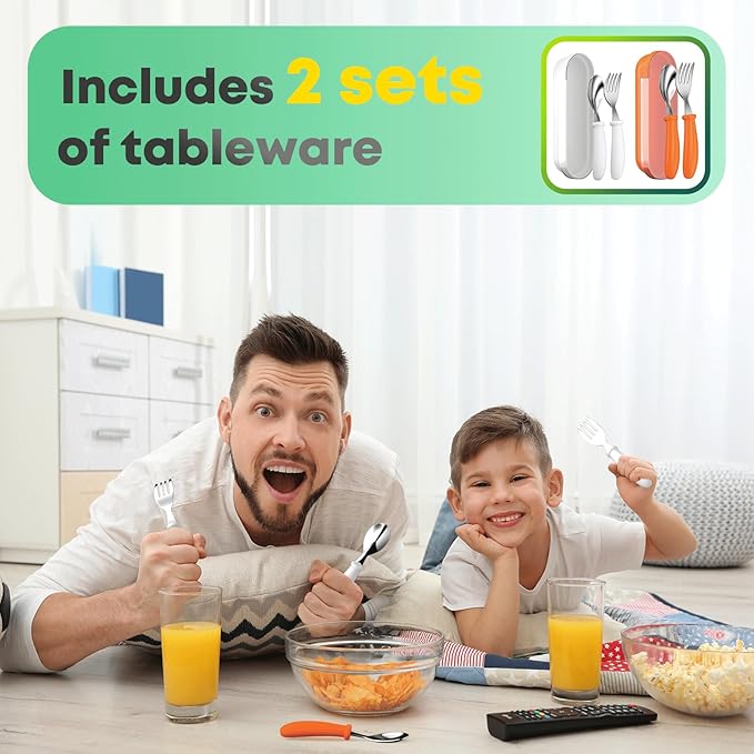 Toddler Utensils, Toddler Forks and Spoons, Baby Utensils Set with Storage Box for Self Feeding Safe, Dishwasher Safe (2 Set with Case)