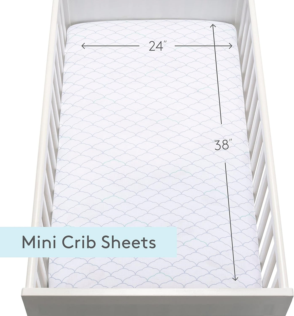 Newton Baby MINI CRIB Fitted Sheets (2-Pack) | Organic Muslin Cotton, Breathable Soft Baby Sheets, Washable Baby Mattress Sheets, Fits Any Mini Sized Crib 24" x 38", Dreamweaver Moonstone Mist + White
