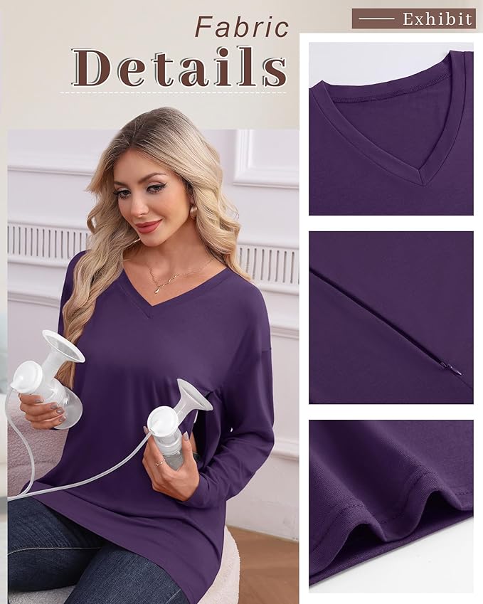 3 Pack Women's Oversize Nursing Shirts for Breastfeeding with Hidden Zippers Loose Fit Long Sleeve Maternity Tops