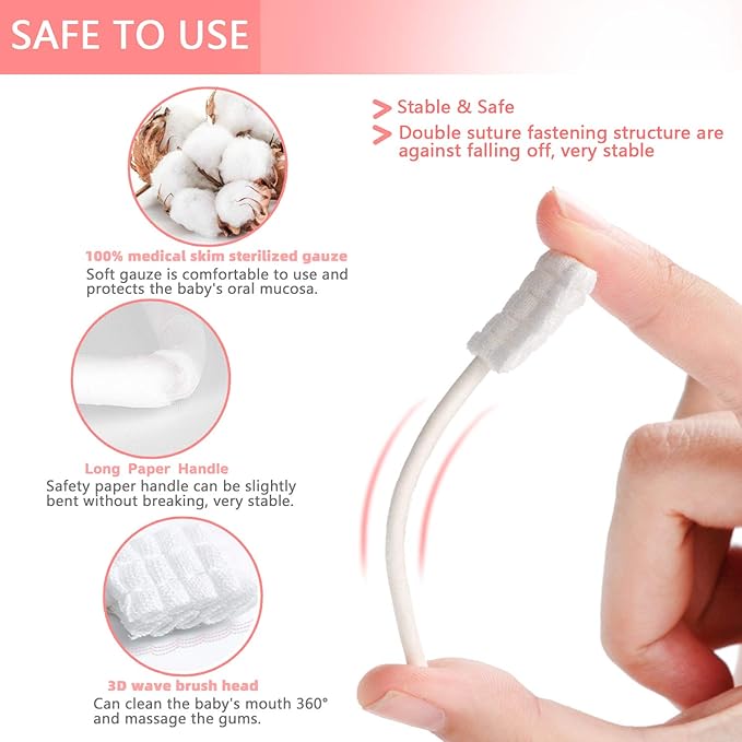 102PCS Baby Tongue Cleaner,Baby Oral Cleaner Newborn Baby Toothbrush,Disposable Infant Toothbrush Clean Baby Mouth,Gauze Gum Cleaner Stick Dental Care for 0-36 Month Baby+1 Finger Toothbrush with Case