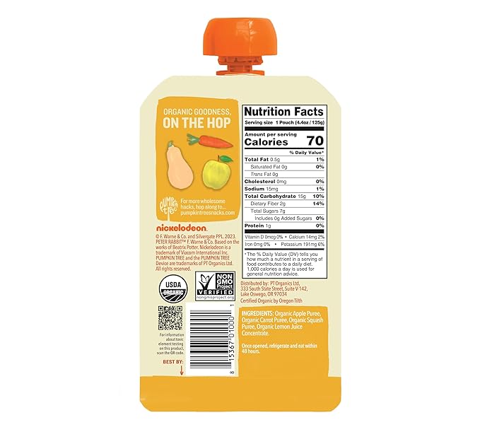 Peter Rabbit Organics Fruit Vegetable, Squeezable Pouches, 4 Ounce (Pack of 18)