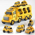 5 in 1 Construction Trucks Cars Toys for Toddlers 3-5, Boy Toddler Car Truck Toys with Light Sound, Includes Crane, Mixer, Bulldozer & Excavator, Birthday Gifts Toys for 2 3 4 5 Year Old