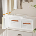 Fabric Storage Bins, Clothes Boxes for Shelves with Lids, 1 Pack Baskets for Organizing with Handles, Decorative Linen Closet Organizers, White, 16.5 x 11.8 x 10.2 Inch