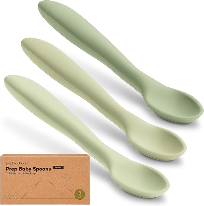 KeaBabies Silicone Baby Spoons, Self Feeding 6-12 months - 3-Pack Baby Weaning Eating Utensils, Toddler First Food Training Spoon, Infant, Kids Feeding Supplies Essential Set, Dishwasher-safe (Sage)