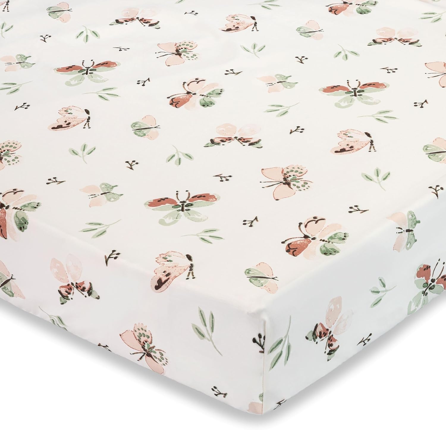 Crane Baby Crib Sheet - 100% Cotton, Breathable Fitted Sheet for Standard Crib Mattress (28"x 52"), Butterfly Pattern for Boys and Girls