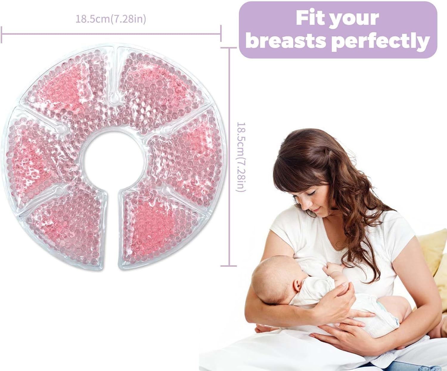 Breast Therapy Ice Packs, Hot and Cold Breast Pads, Breastfeeding Essentials Large Gel Bead Packs for Moms, 2 Pack (Pink, M)