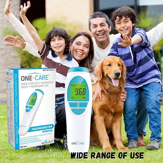 ONE-CARE Infrared Thermometer HTD8818A - Non-Contact, Homedics Thermometer, High Accuracy, Fast Reading, Body & Room Temp, Newborn Baby to Adult, Fever Alarm, Large Display