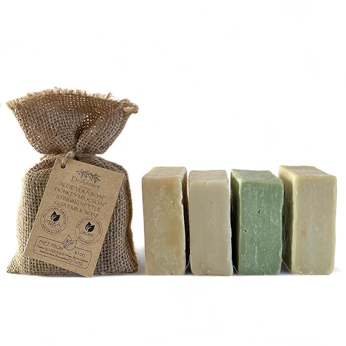 Dr. Ancient Natural Handmade Soap Set - Aloe Vera, Stinging Nettle, Goat Milk & Donkey Milk - Traditional, Chemical-Free Skincare for Face & Body