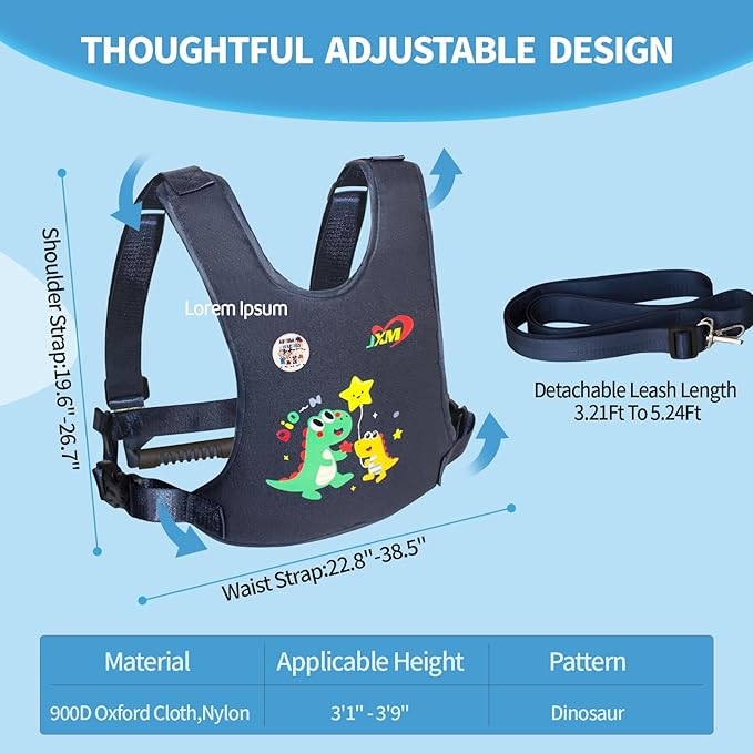 JXM Safety Harness for Active Childs with Quick Grab Handle, Teens Youth Secure Walking Harness with Autism Awareness and Pouch, Adjustable Tether Leash for Autism ADHD Special Needs Child Kids