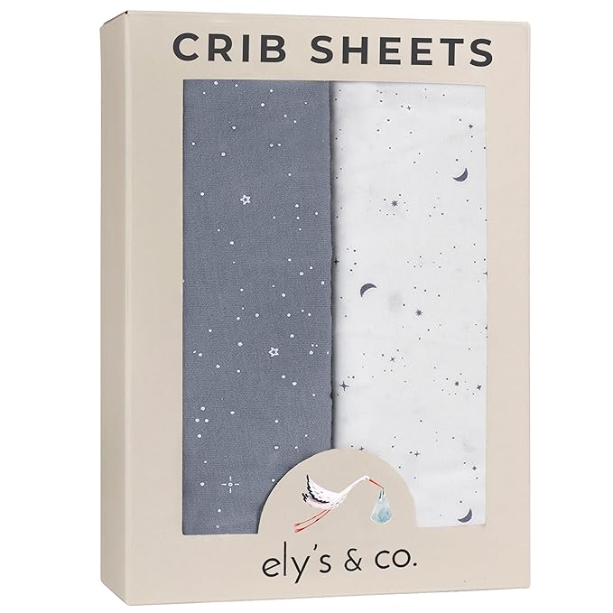 Ely’s & Co. Crib Sheets, Baby Boy Fitted Crib Mattress Sheet Set, 2 Pack, 100% Jersey Knit Cotton, Infant and Toddler Nursery Bedding, Celestial Blue Print, 28” x 52”