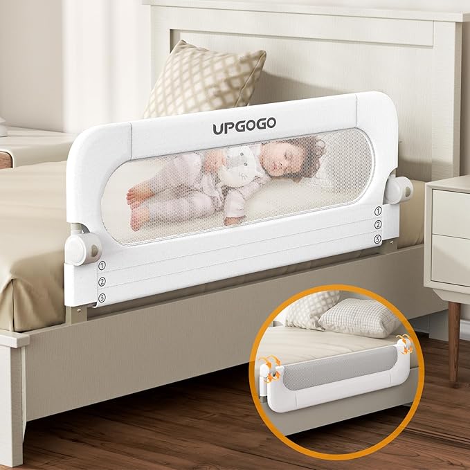 Folding Bed Rail for Toddlers,Baby Bed Rail Guard with Reinforced Anchor Safety System,Fit Bunk,Full Size,Queen,King,Twin(White,43"x23.6")