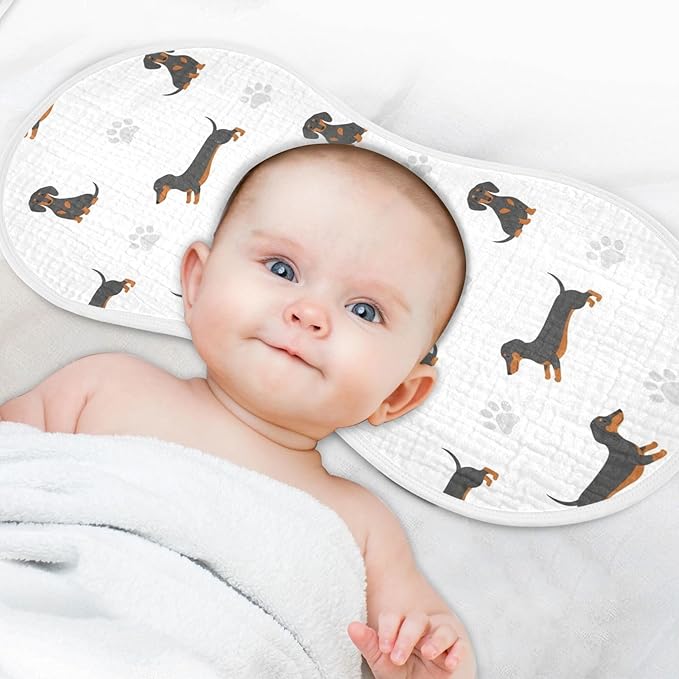 2 Pack Muslin Burp Cloths Dachshund Dogs White Cotton Baby Burp Cloths Ultra Absorbent and Soft Burping Cloth for Newborn Babies Boys Girls 22x11 Inch