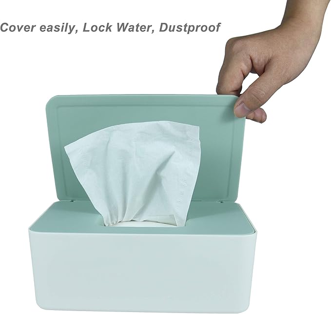 Diaper Wipes Dispenser, Tissue Storage Box Case, Wet Wipe Dispenser Holder with Lid for Home, Office, Cars (Green)