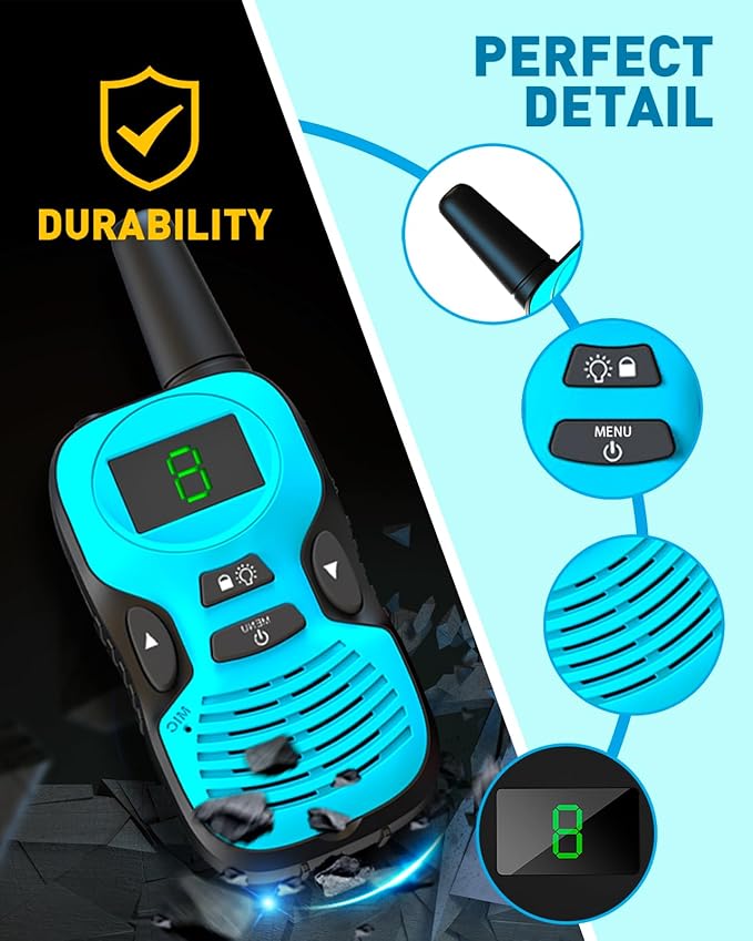 Walkie Talkies for Kids Long Range - 4 Pack Kid Walkie Talkies with Replaceable Shell Backlit LCD Flashlight 3 Miles Range - Gifts and Toys for 5-7 Year Old Boys and Girls