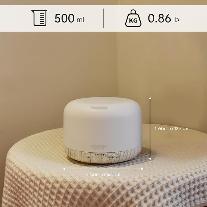 ASAKUKI 500ml Premium Essential Oil Diffuser with Remote Control, 5 in 1 Ultrasonic Aromatherapy Fragrant Oil Humidifier Vaporizer, Timer and Auto-Off Switch (White)