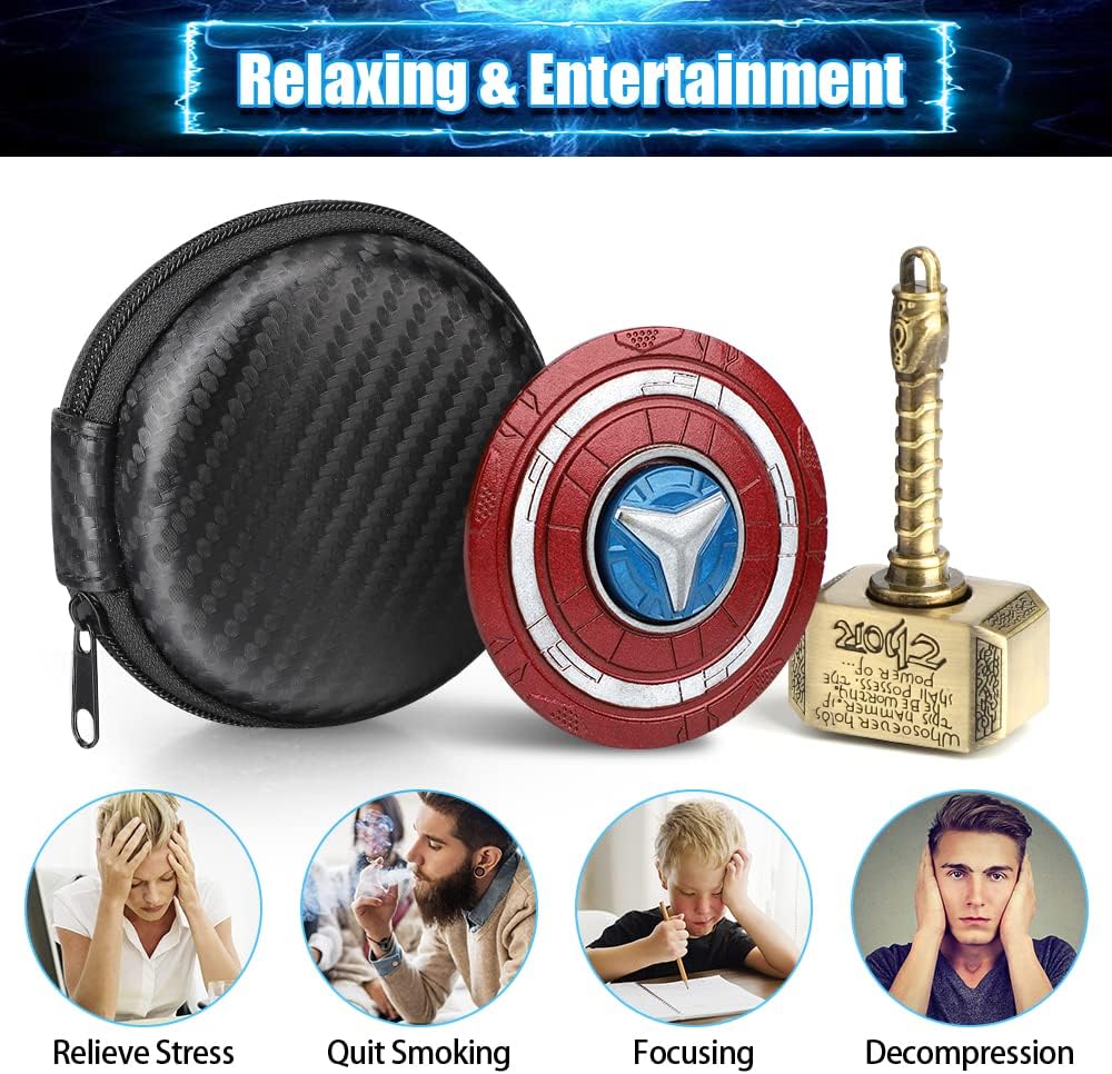 Mjolnir Fidget Spinner Toy for Kids Adults, Thor's Hammer Finger Hand Spinner, Metal 2 in 1 Transformable Fidget Keychain, Infinity Cube Anti Anxiety Stress Relief Gift for Classroom Office (2 Pack)