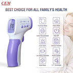 CEM DT-8806 Digital Thermometer for Adults and Kids, No Touch Forehead Thermometer for Baby, 2 in 1 Body Surface Mode Infrared Thermometer with Fever Alarm and Instant Accuracy Readings, Purple