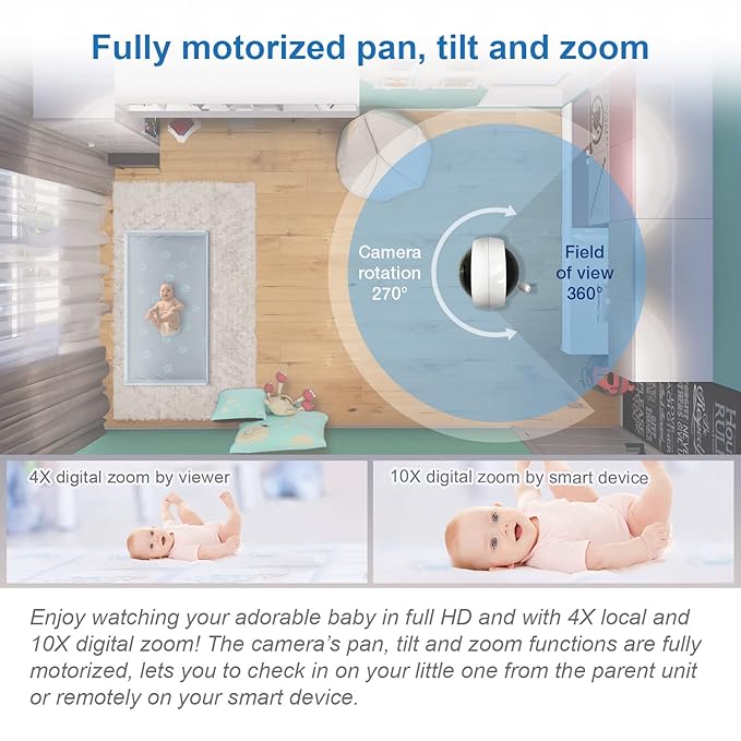 VTech RM5764HD 1080p Smart WiFi Remote Access Baby Monitor, 360° Pan & Tilt, 5" 720p HD Display, HD Night Vision, Soothing Sounds, 2-Way Talk, Temperature Sensor, Motion Detection, iOS & Android