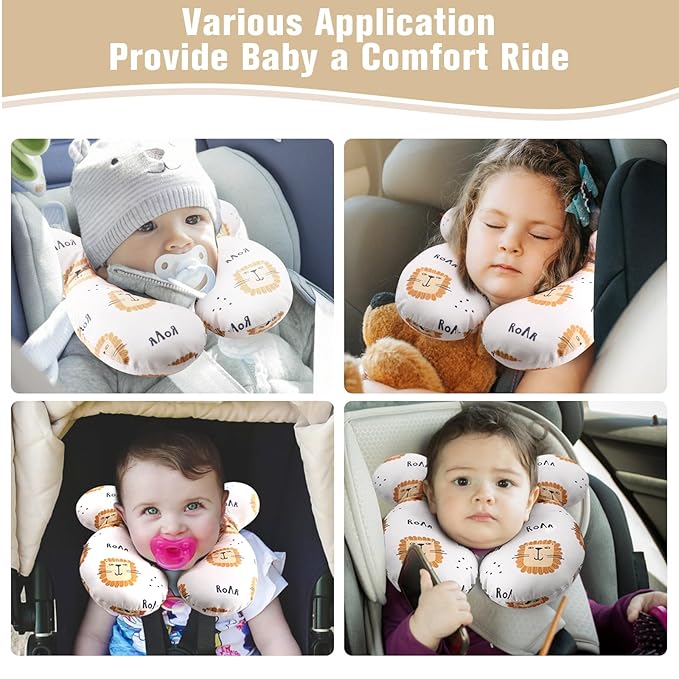 vocheer Baby Travel Pillow(Upgraded), Head and Neck Support Pillow for Pushchair, Car Seat,Stroller, Bouncer, Cotton, Lion