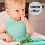 Bluet B - Silicone Baby Feeding Set - Baby Led Weaning Supplies - Baby Spoons, Suction Bowl - Plate - Baby Utensils - Silicone Feeding Set for Baby First Foods, Infant Eating - 8pcs - Green