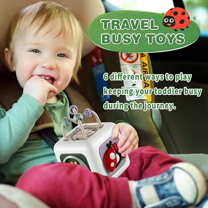 Montessori Educational Insect Busy Cube Toys for 1+ Year Old Boys Girls, Car Seat Airplane Travel Sensory Toys for Toddlers 1-3, 1st Birthday Gifts 6 12 Months