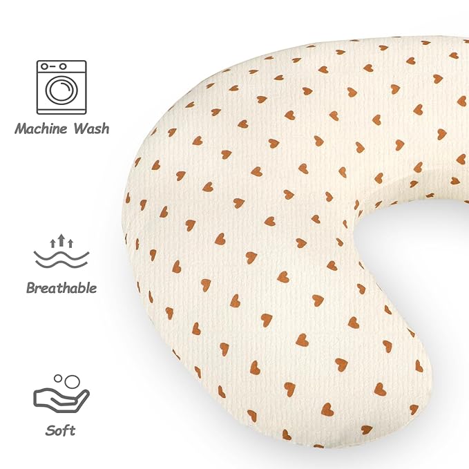 Hooyax Muslin Nursing Pillow Cover, Feeding Pillow Slipcover for Breastfeeding Moms, Soft and Breathable Infant Pillow Cover for Baby Boy and Girls (Heart)