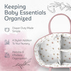 KiddyCare Diaper Caddy Organizer for Baby Nursery Basket with Handle Lid Nursing Caddy with Changing Table Organizer Cart Newborn Caddy Rosy (Floral Print) X-Large