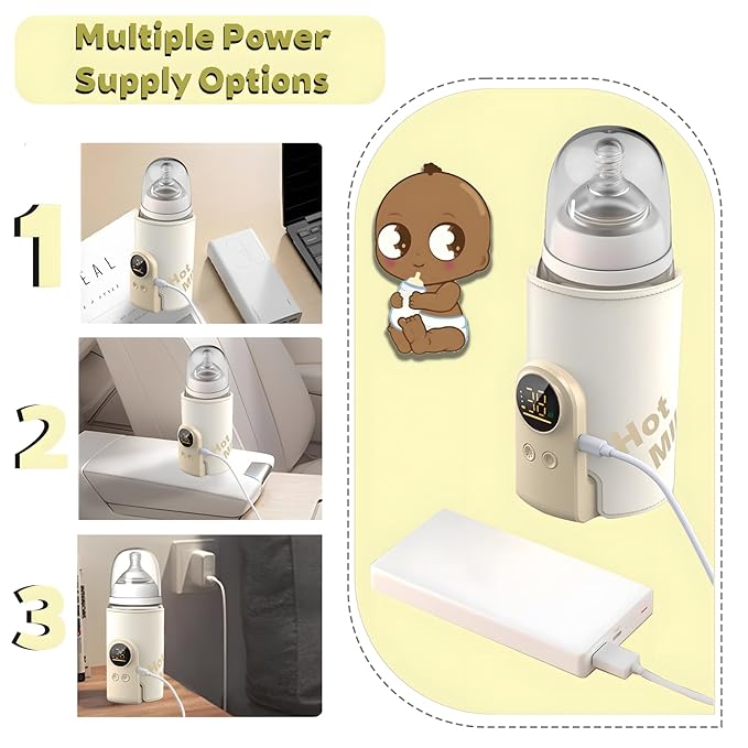 Portable Bottle Warmer for Breast Milk & Water, Portable Milk Warmer for Travel Portable Bottle Warmer with Fast Heating & Long Battery Life to Meet Your All-Day Needs (8000 mAh)