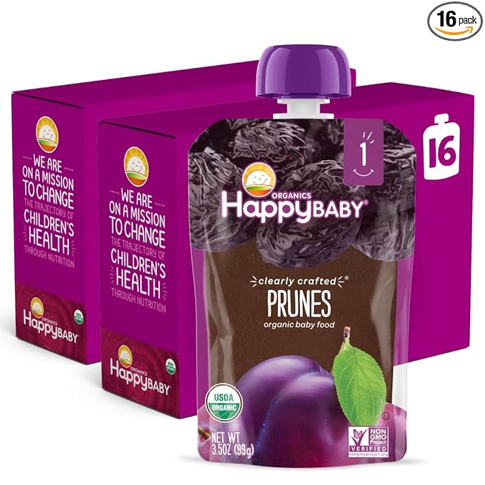 Happy Baby Clearly Crafted, Organic Baby Food, Stage 1, Prunes, 3.5oz Clear Pouch (16 Count)
