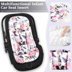 Pea Pod Infant Car Seat Insert with 3 Strap Covers, 3 in 1 Reversible Floral Baby Car Seat Head Support for Newborn, 3D Soft Minky Carseat Cushion for Preemie to Infant, Stroller, Swing, Bouncer