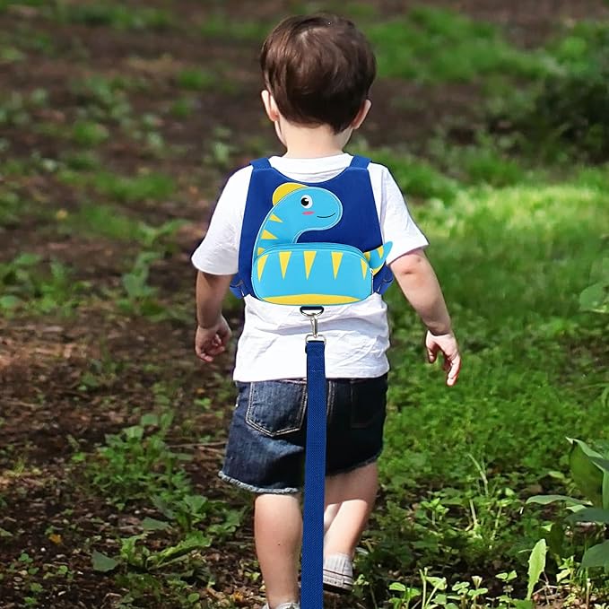 Accmor Toddler Harness with Leash, Cute Dinosaur Kids Harness + Anti Lost Wrist Link, Mini Child Harness Leash Wristband Strap Belt Protector for Baby Boys Girls to Outdoor Travel (Blue)