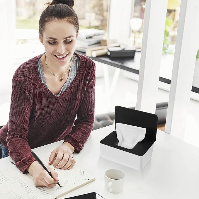 NOVWANG Wipes Dispenser, Baby Wipe Holder, Keeps Wipes Fresh, Refillable Wipe Container Baby Wipes Case for Bathroom Wipes Pouch Case, Black-White