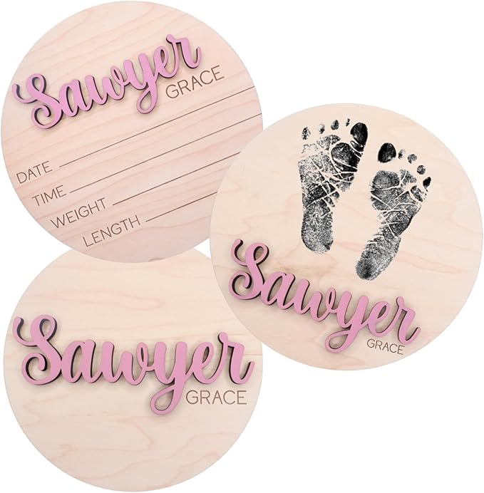 Personalized Birth Announcement Sign, 3D Birth Stat Sign, Newborn Announcement Sign for Hospital, Pregnancy Announcement Photo Prop, Gender Reveal, Birth Footprint (Stat + Footprint + Name Sign)