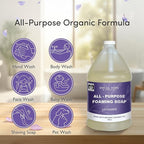 SoCal Suds & Company 128oz Certified Organic Foaming Hand & Body Wash - Gentle Natural Body,Baby & Face Wash for Sensitive Skin, Moisturizing Soap, Hand Soap and More - Lavender
