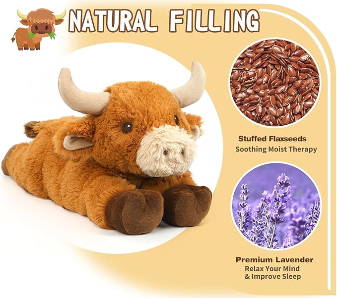 Cuckool Bull Stuffed Animals, Microwavable Stuffed Animals Adorable Fluffy Bull Plush for Warmth & Comfort, Heatable Coolable Lavender Scent Toys, Cute Soft Plushies Gift for Kids Boys Girls & Adults