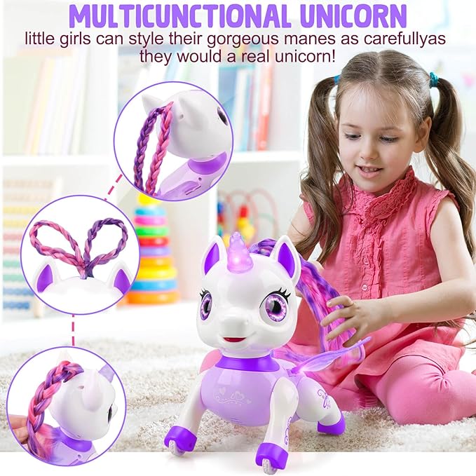 Unicorn Toys for Girls Age 4-6: Robot Pets for Kid Remote Control Robot Toy for Ages 5-7 Smart Robots Girl Toy 4-5 Robot Toy for Kid 8-12 Birthday Gifts for 3 4 5 6 7 8 Year Old Girl, Purple