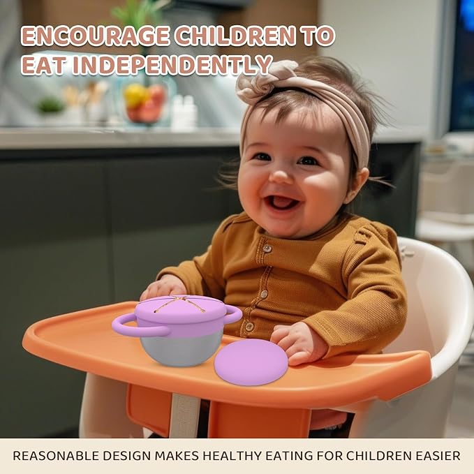 Stainless Steel Snack Containers for Kids, 2 Pack Toddler Snack Containers with Silicone Lids & Handles, Safe and Durable, Snack Cups for Toddlers Spill Proof